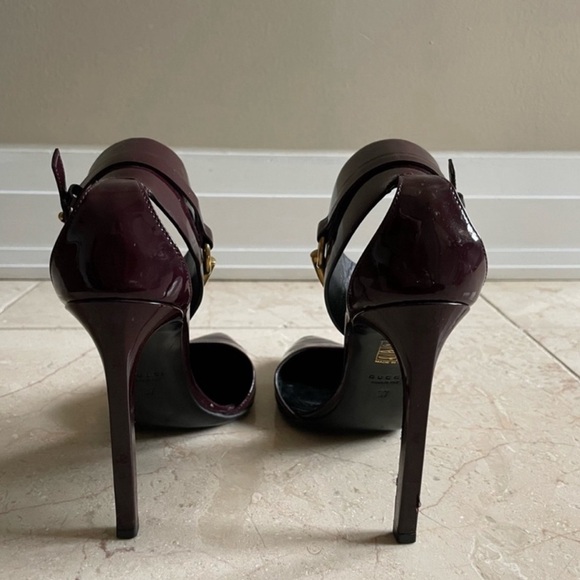 *RARE* Authentic Gucci Burgundy Patent Leather Ursula Ankle Strap Pumps - Picture 5 of 10